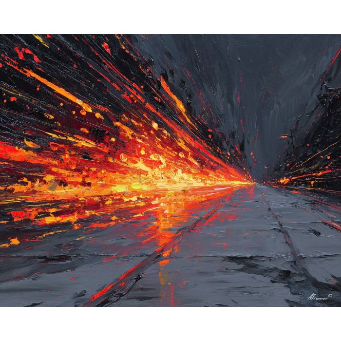 fire graffiti, red orange streaks, grey wall contrast, intense graffiti splash, bold urban fire art