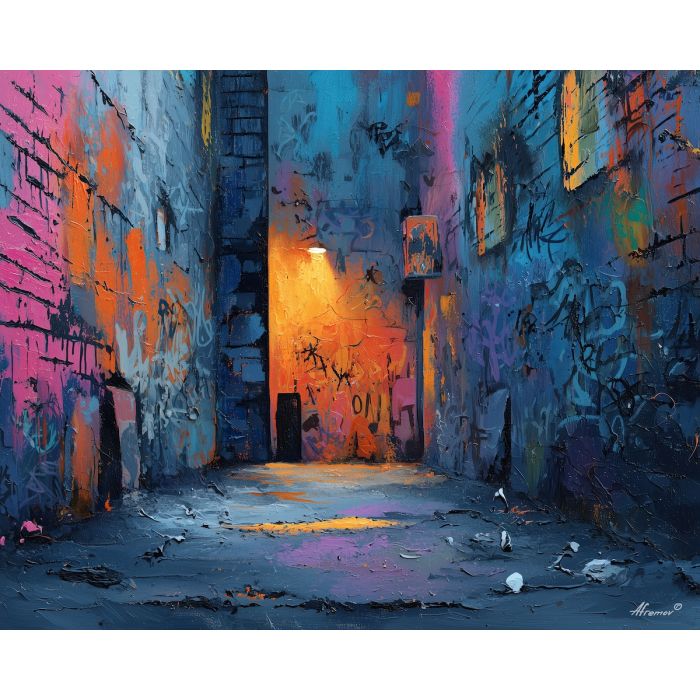 graffiti stencil, alley wall art, layered stencil shapes, dark graffiti background, urban stencil design