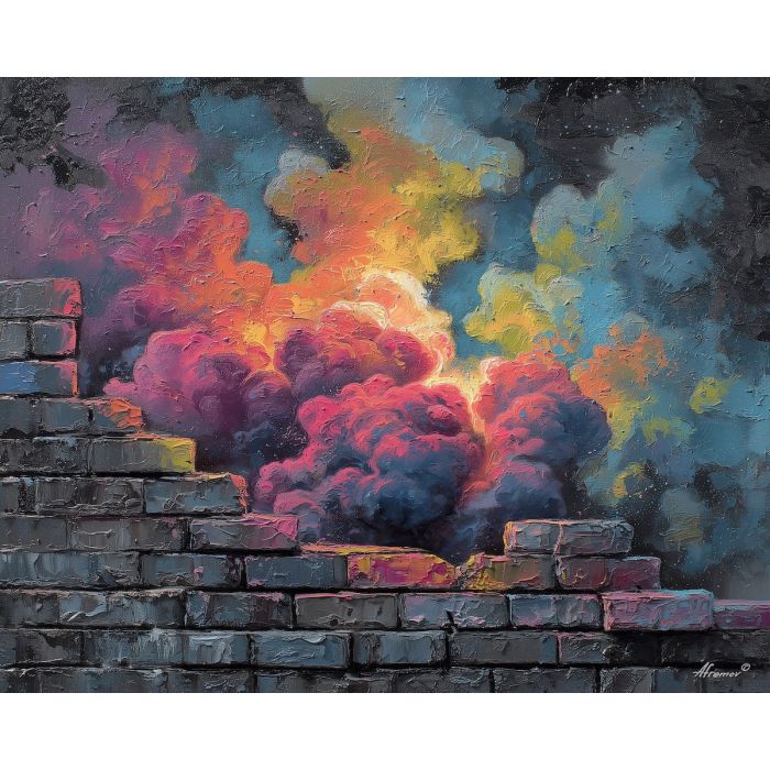 neon graffiti, subway tile art, glowing spray dust, urban underground painting, cracked tile mural, bright neon haze