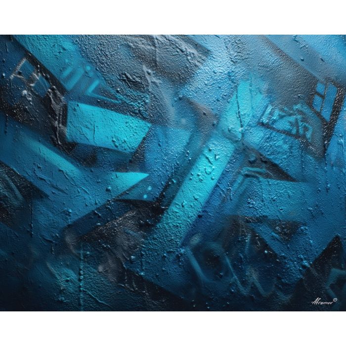 blue graffiti, cyan spray art, urban tag shapes, cool graffiti palette, deep color street art, layered blue wall