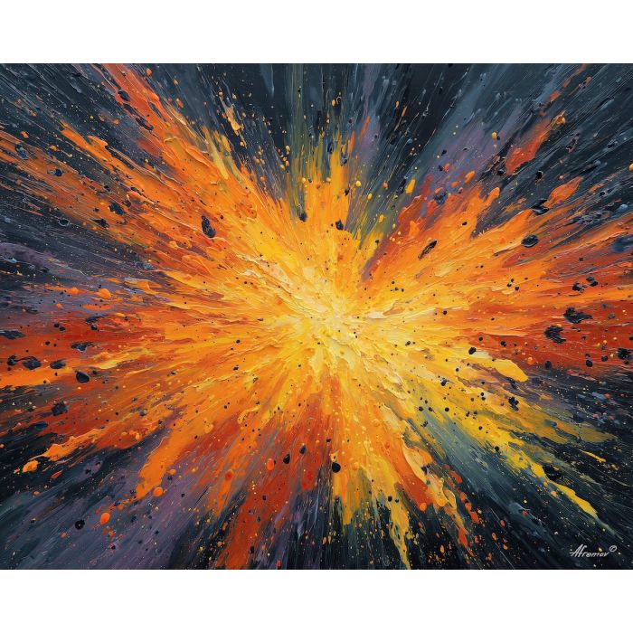 graffiti shockwave, orange yellow burst, impact spray painting, central explosion graffiti, bold spray mural