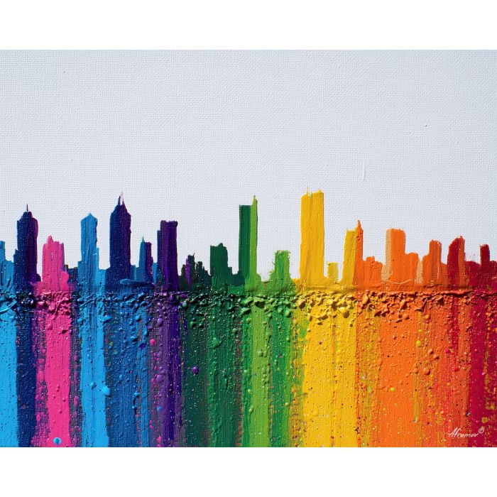 graffiti skyline, bright spray streak, minimal city silhouette, urban line graffiti, street mural skyline