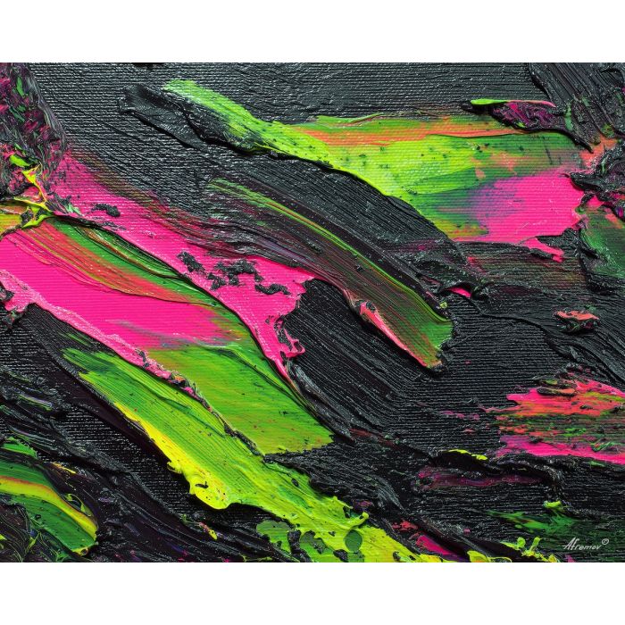 acid green graffiti, hot pink spray, black urban wall art, bold graffiti streaks, high energy mural, contrasting graffiti colors