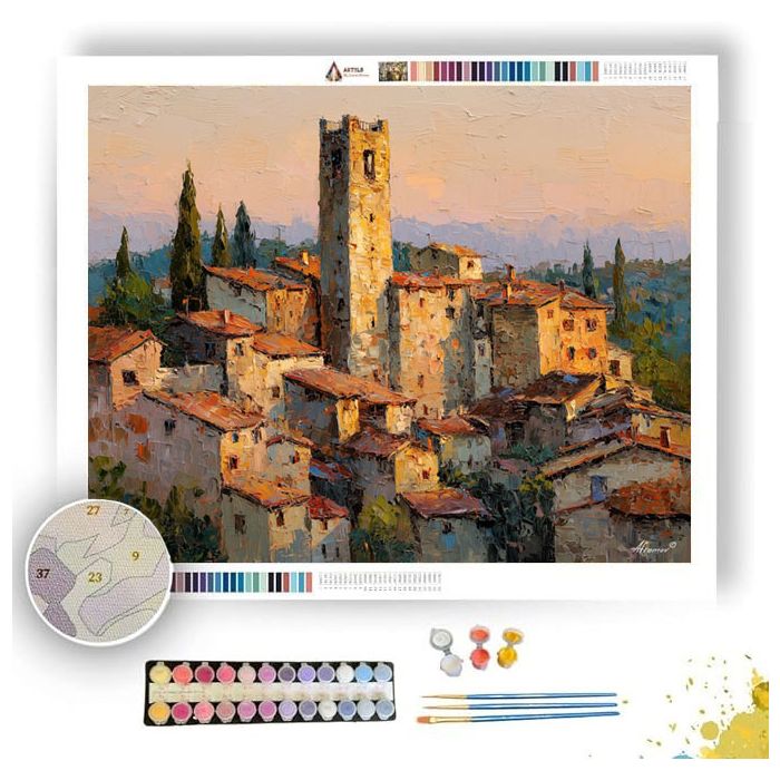 TOWER ABOVE THE VILLAGE - Paint by Numbers Full Kit