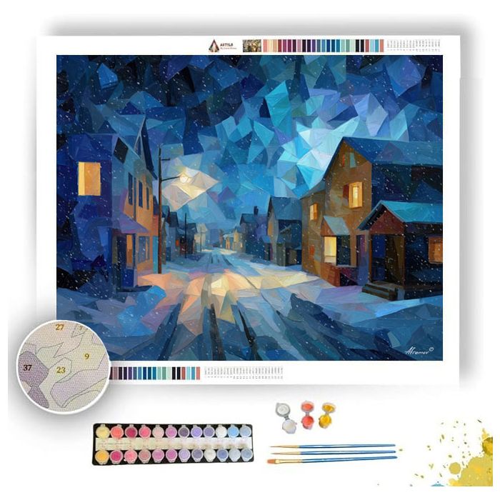 GEOMETRIC SNOWFALL NIGHT - Paint by Numbers Full Kit