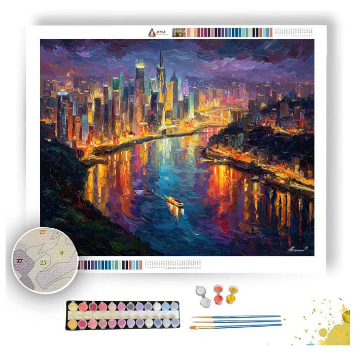 CHONGQING RIVER CITY AT NIGHT - Paint by Numbers Full Kit