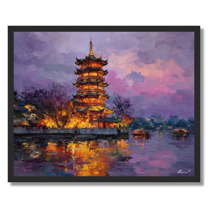 WUHAN YELLOW CRANE TOWER NIGHTFALL - FRAMED