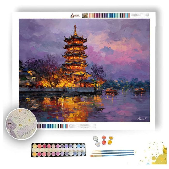 WUHAN YELLOW CRANE TOWER NIGHTFALL - Paint by Numbers Full Kit