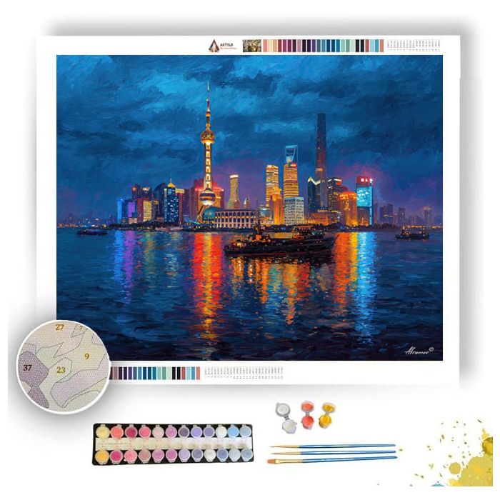 SHANGHAI SKYLINE AT BLUE HOUR - Paint by Numbers Full Kit