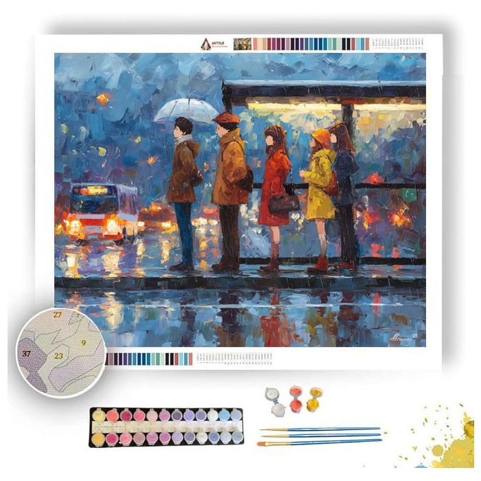 CITY BUS STOP RAIN - Paint by Numbers Full Kit