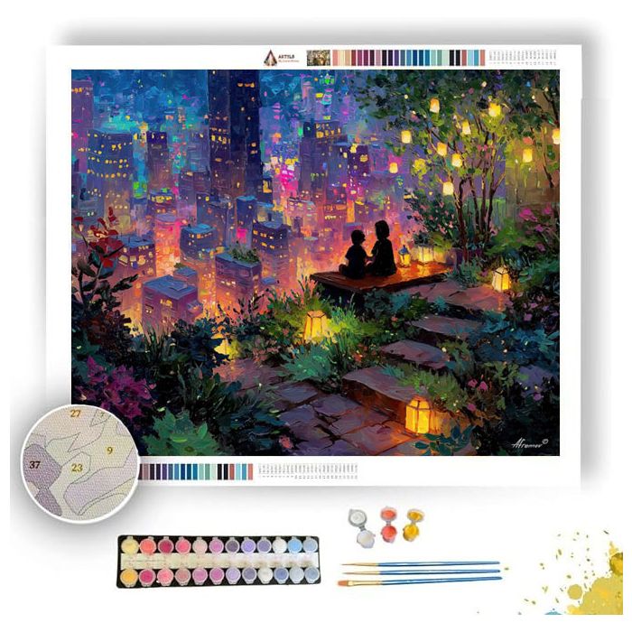 CITY ROOFTOP NIGHT GARDEN - Paint by Numbers Full Kit