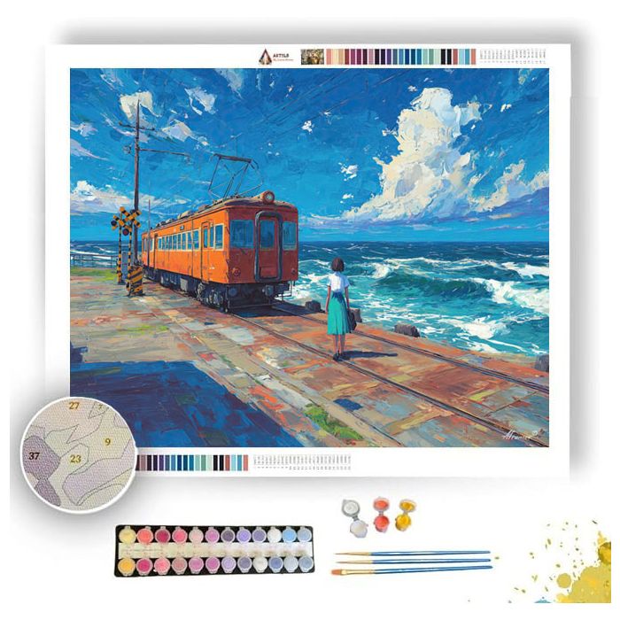 SEASIDE TRAIN CROSSING - Paint by Numbers Full Kit