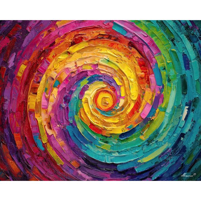 rainbow mandala, full spectrum pattern, bright color wheel, multicolor symmetry, radiant circular art, energetic mandala, vivid paint rings, colorful geometric painting