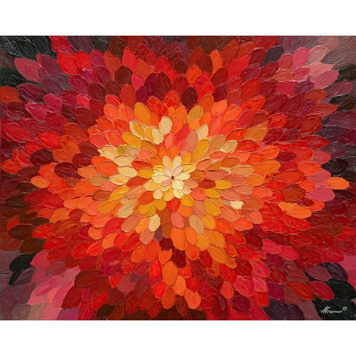 fire mandala, red orange yellow art, flame bloom pattern, warm radiant mandala, energetic symmetry, heat inspired design, bright geometric mandala, bold color mandala, circular flame painting