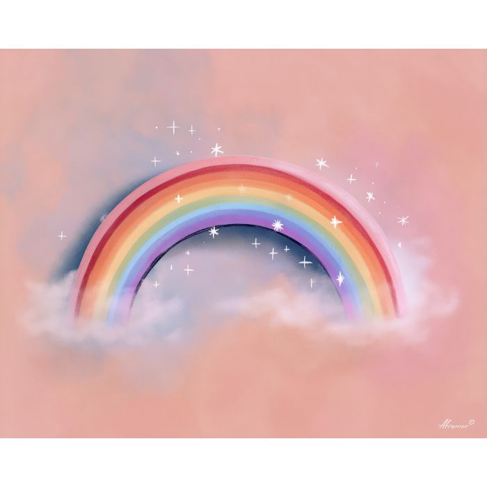 doodle rainbow, pastel arc sketch, small stars doodle, soft color illustration, hand-drawn rainbow, playful sky design