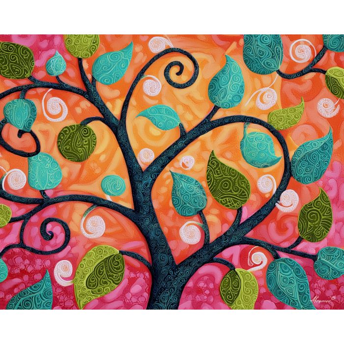 doodle tree, heart leaves, curly branches sketch, symbolic tree art, playful nature doodle, cute botanical illustration