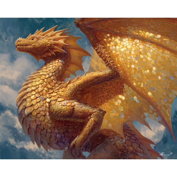 gold dragon, metallic scales, sunlight reflections, radiant creature, golden fantasy art, shining dragon wings, brilliant warm tones