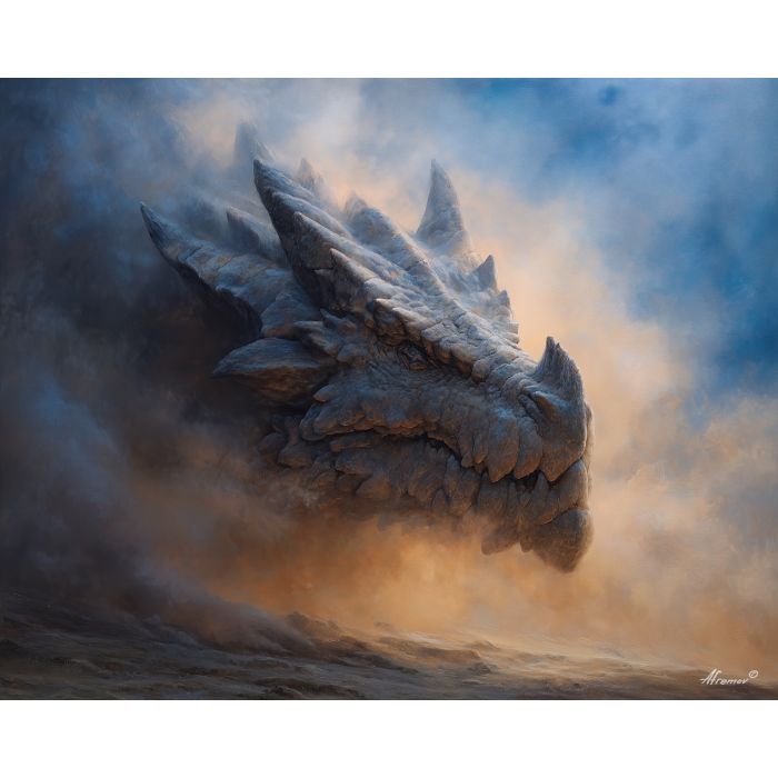 stone titan dragon, mountain creature, awakening giant, dust falling, rocky scales, enormous dragon, ancient stone form