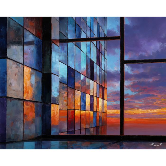 sky gradient windows, vertical blocks, modern geometric sky, stacked sky colors, minimal abstract atmosphere, clean color columns