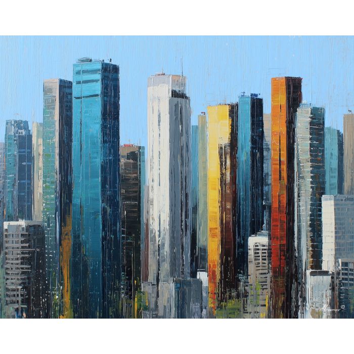modern skyline, tall rectangles, abstract city blocks, sharp geometric angles, contemporary architecture, minimal building forms, graphic urban design