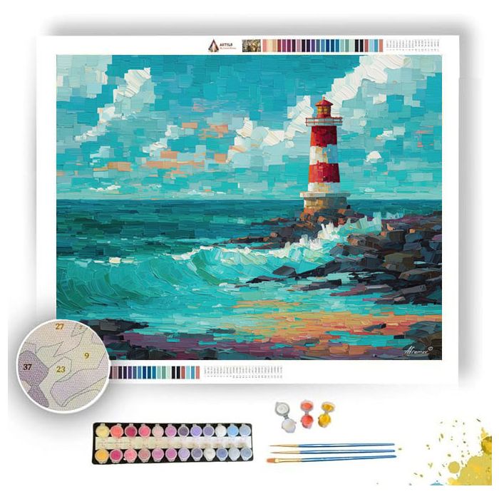PIXEL LIGHTHOUSE SHORE - Paint by Numbers Full Kit