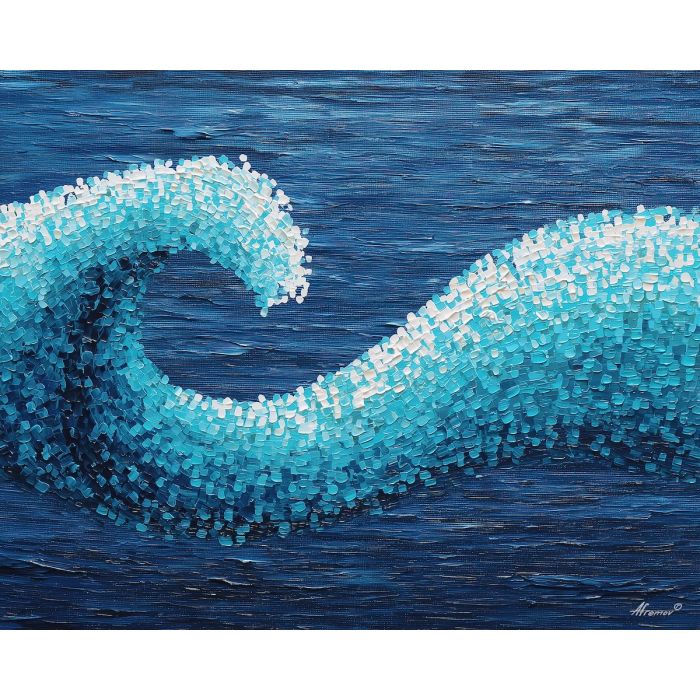 pixel wave, minimal ocean wave, curved cyan line, navy pixel sea, 8-bit water design, simple ocean art, geometric pixel wave