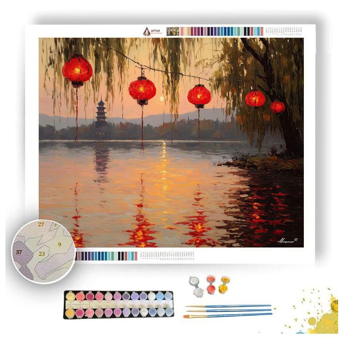 LANTERN GLOW AT WEST LAKE - Paint by Numbers Full Kit