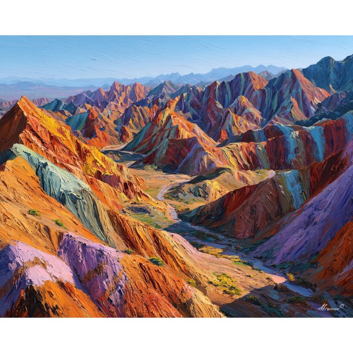 Danxia landform, rainbow mountains China, red cliffs, striped sandstone, orange layers, yellow rock bands, colorful geology, Zhangye Danxia, vibrant mountainscape, palette-knife cliffs, bright China landscape, geological wonder China, desert colors, blazing sandstone, multicolored mountains, iconic Danxia view, fiery cliffs, layered rock China, natural wonder, striped mountains