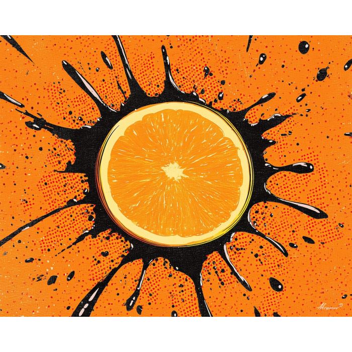 comic splash, orange burst, halftone dots, bold outline art, graphic symbol, retro comic shape, flat shade design, pop highlight burst, vintage icon, bright pop shape