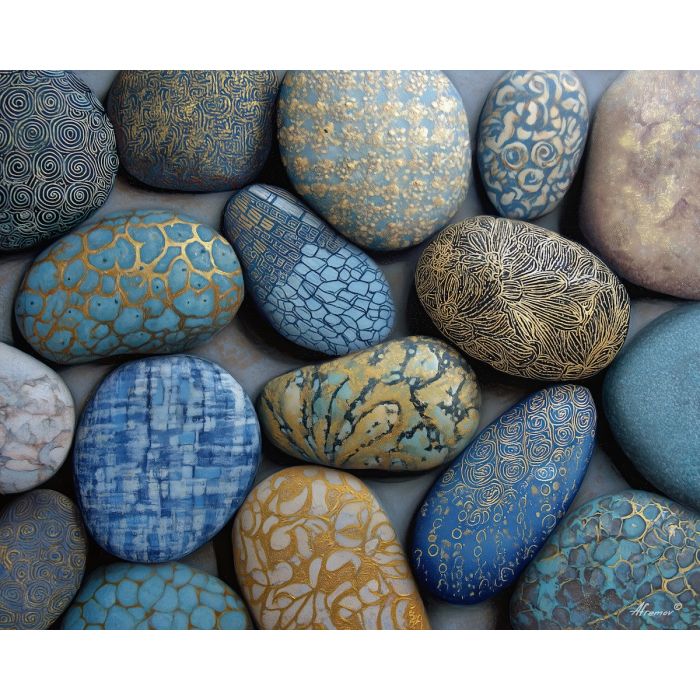 river stones, unique patterns, stone shapes filled, assorted textures, zentangle rocks, natural shapes, doodle stone art, meditative rock design