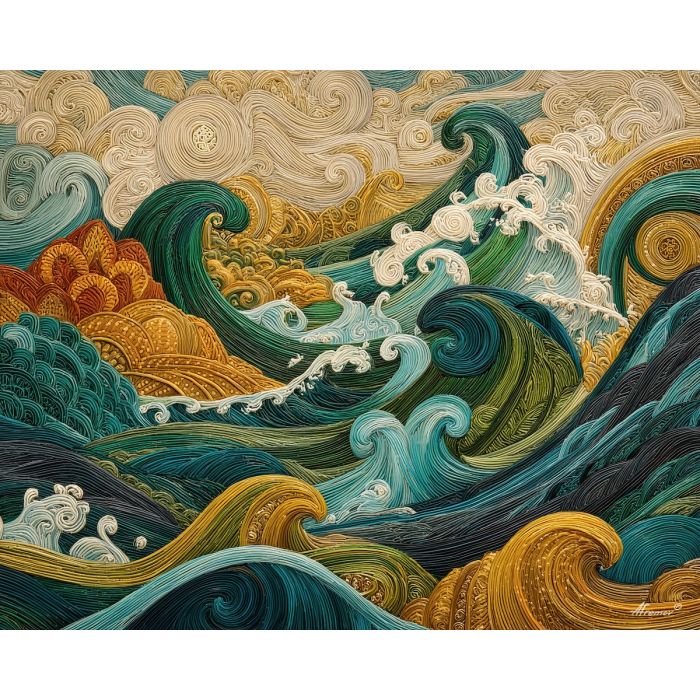 zentangle waves, curl patterns, layered arcs, ocean doodle, water textures, repetitive lines, abstract sea art, swirling wave shapes, fine line drawing, meditative wave design