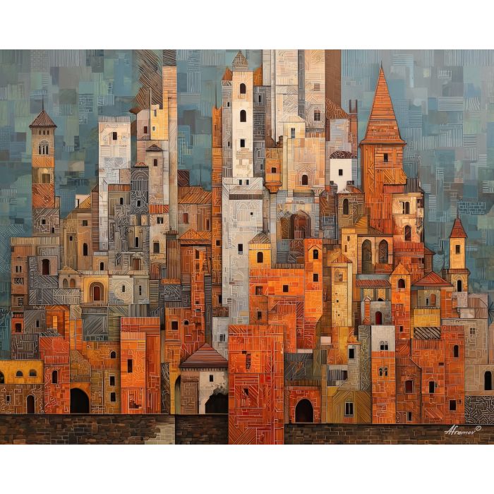 castle silhouette, pattern bricks, zentangle wall, intricate structure, abstract architecture, repeating block motifs, structured doodle art, graphic shapes