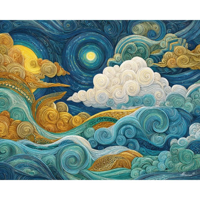 zentangle clouds, spiral sky, looped lines, abstract sky art, patterned atmosphere, swirling motifs, intricate line sky, repeating curls, meditative air shapes, doodle sky