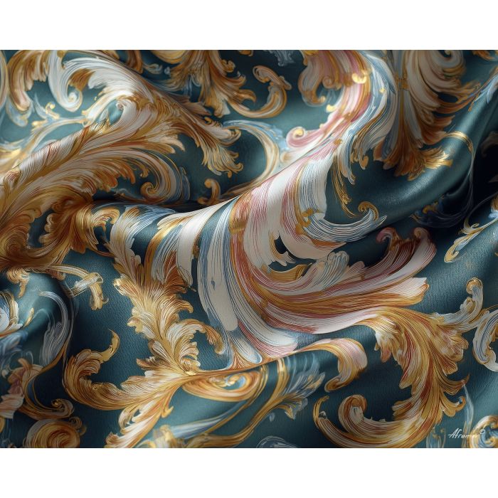 silk, drapery, swirling, in, ornate, waves, rococo style, pastel tones, ornate decoration, gilded curves, floral motifs, 18th century aesthetic, elegant detailing, asymmetry, soft lighting, decorative art