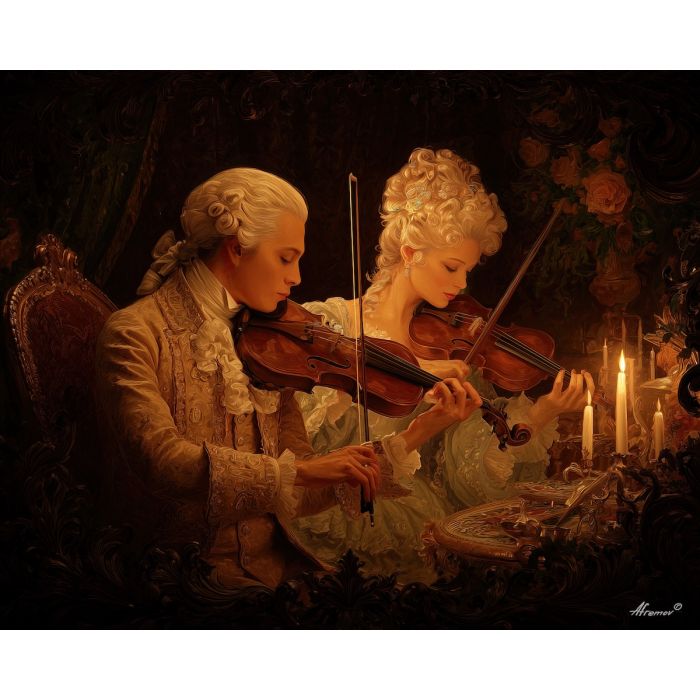 musicians, illuminated, by, soft, gilded, ambience, rococo style, pastel tones, ornate decoration, gilded curves, floral motifs, 18th century aesthetic, elegant detailing, asymmetry, soft lighting, decorative art