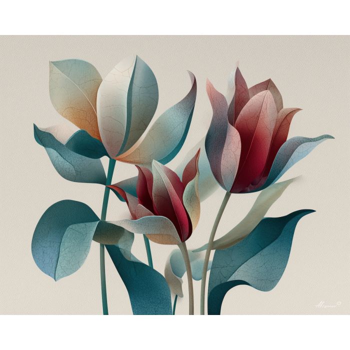 a, composition, of, blossoming, tulip, arranged, in, graceful, soft washes, pastel hues, natural flow, gentle gradients, atmospheric depth, textural blending, organic motion, diffused light, fine pigments, layered tones