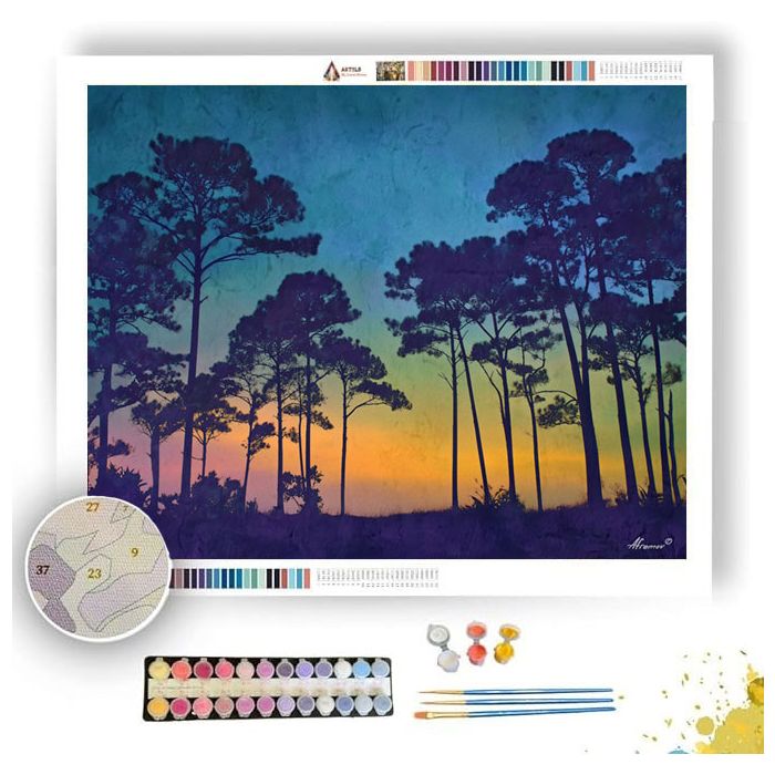 WATERCOLOR TWILIGHT PINES - Paint by Numbers Full Kit