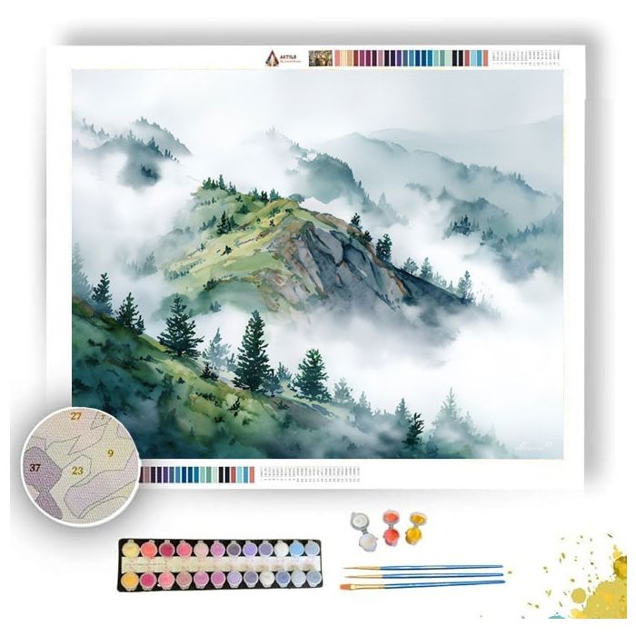 WATERCOLOR MISTY MOUNTAIN PASS - Paint by Numbers Full Kit