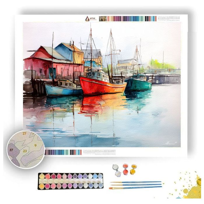 WATERCOLOR QUIET HARBOR - Paint by Numbers Full Kit