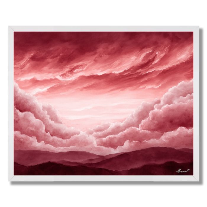 WATERCOLOR CRIMSON SKY VISTA - FRAMED