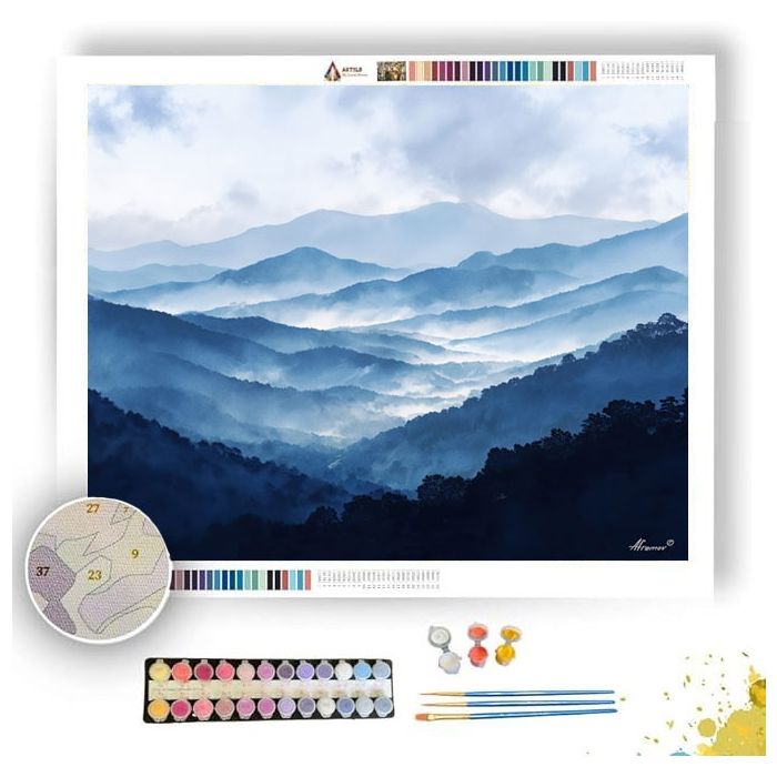 WATERCOLOR BLUE MIST RIDGE - Paint by Numbers Full Kit