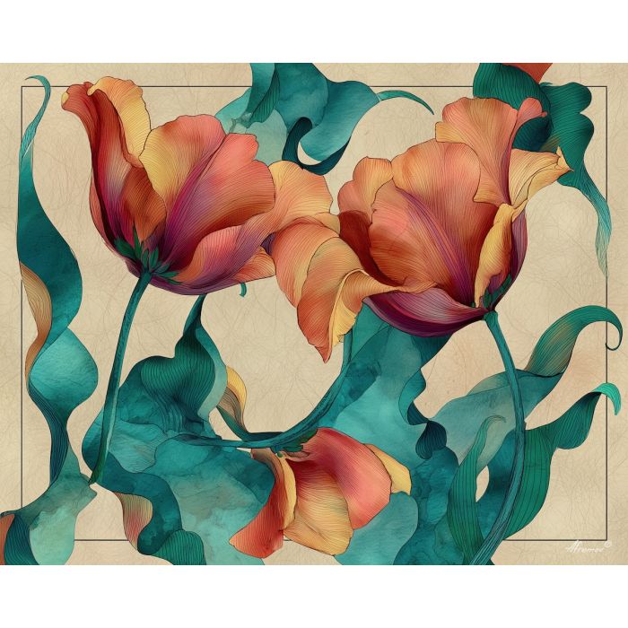 a, composition, of, amber, tulip, arranged, in, graceful, soft washes, pastel hues, natural flow, gentle gradients, atmospheric depth, textural blending, organic motion, diffused light, fine pigments, layered tones