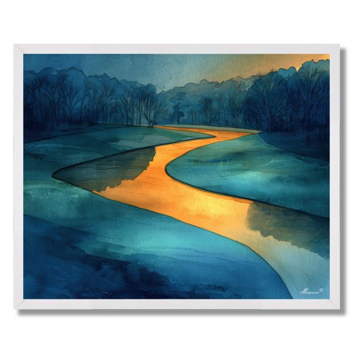 WATERCOLOR RIVERBEND GLOW - FRAMED