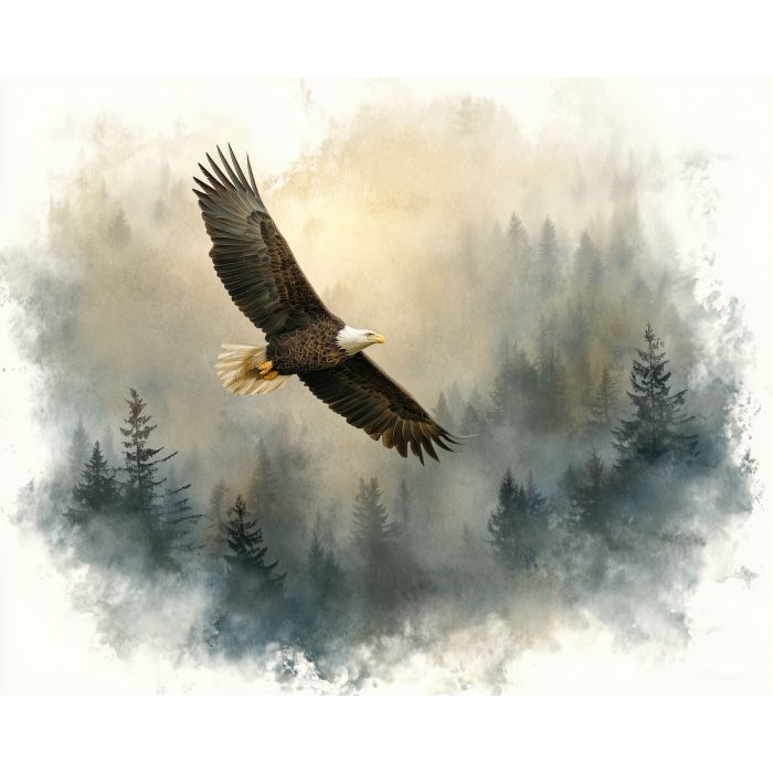 a, soaring, eagle, in, a, natural, setting, painted, soft washes, pastel hues, natural flow, gentle gradients, atmospheric depth, textural blending, organic motion, diffused light, fine pigments, layered tones