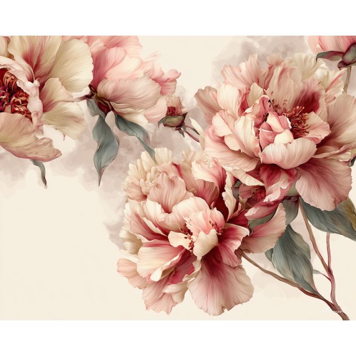 a, composition, of, delicate, peony, arranged, in, graceful, soft washes, pastel hues, natural flow, gentle gradients, atmospheric depth, textural blending, organic motion, diffused light, fine pigments, layered tones