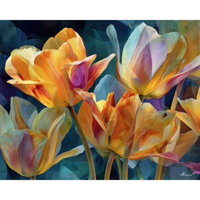 a, composition, of, radiant, tulip, arranged, in, graceful, soft washes, pastel hues, natural flow, gentle gradients, atmospheric depth, textural blending, organic motion, diffused light, fine pigments, layered tones