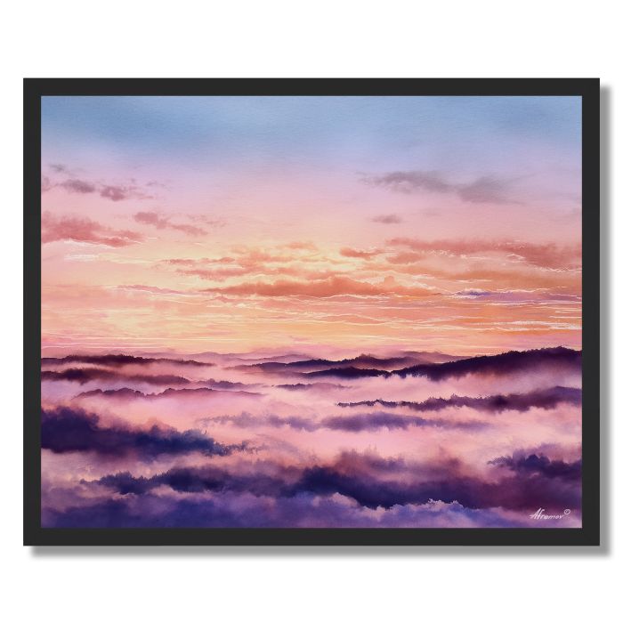 WATERCOLOR FAR HORIZON DAWN - FRAMED
