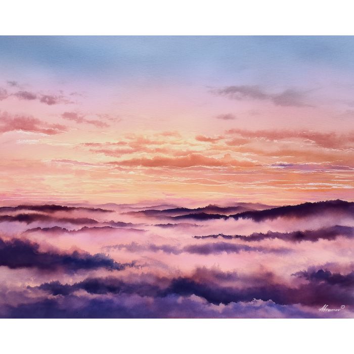 a, far, horizon, at, dawn, glowing, with, subtle, watercolor landscape, soft washes, pastel hues, natural scenery, gentle gradients, outdoor painting, light texture, soft foreground, distant horizon, atmospheric depth