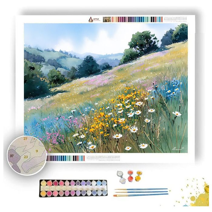 WATERCOLOR HILLSIDE MEADOW - Paint by Numbers Full Kit