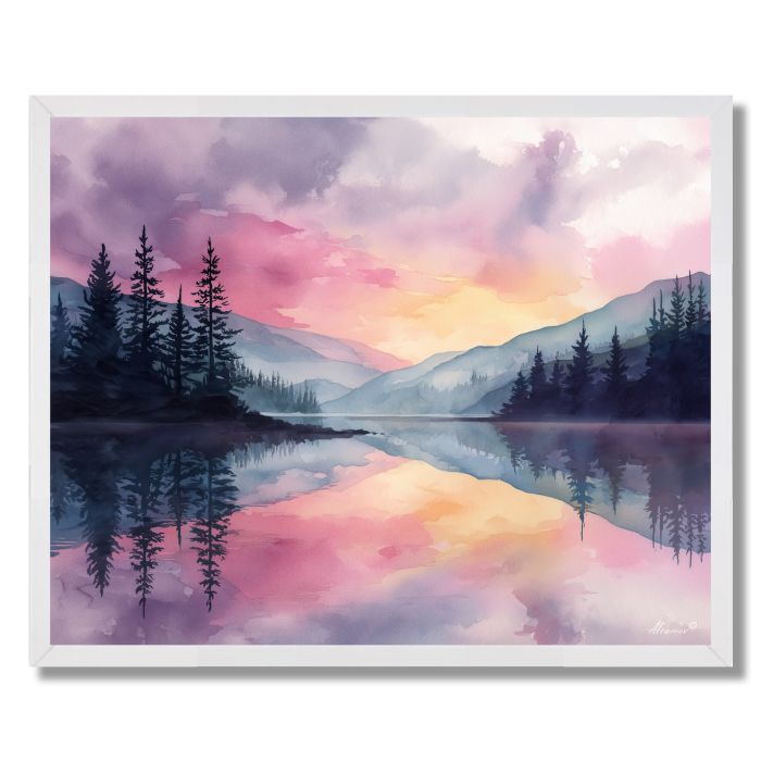 WATERCOLOR LAKE SERENITY - FRAMED